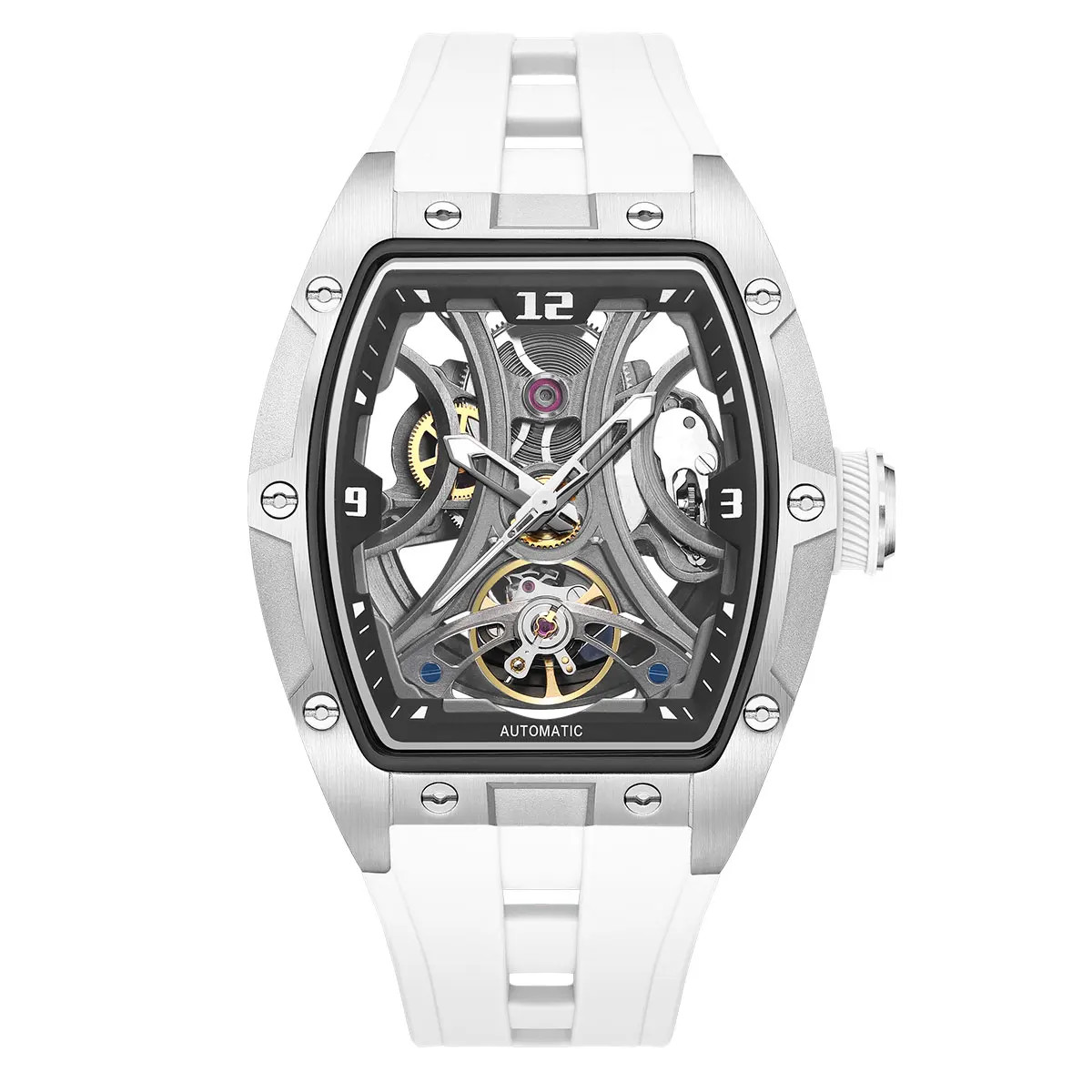 MEGIR Sports Automatic Mechanical Men Watch Skeleton Waterproof Stainless Steel