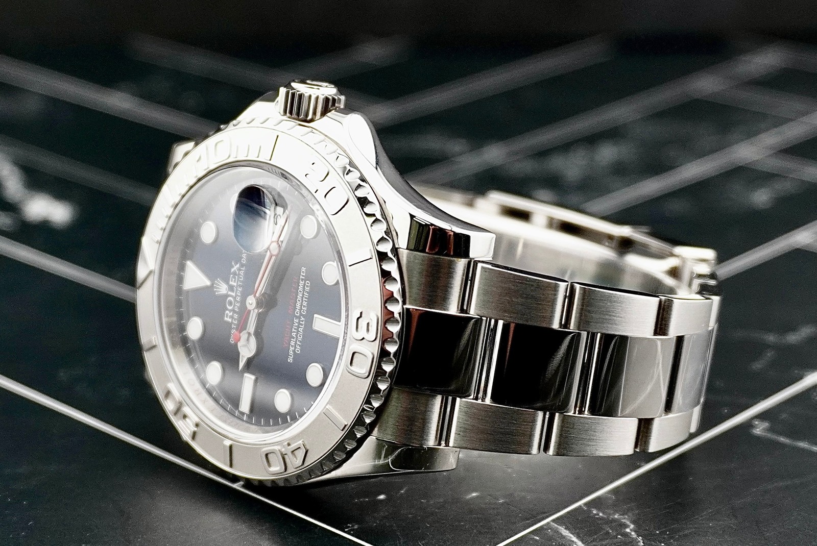 Rolex 40mm Yacht Master SS Platinum Bezel Blue Dial Mens Watch 116622 Box Card
