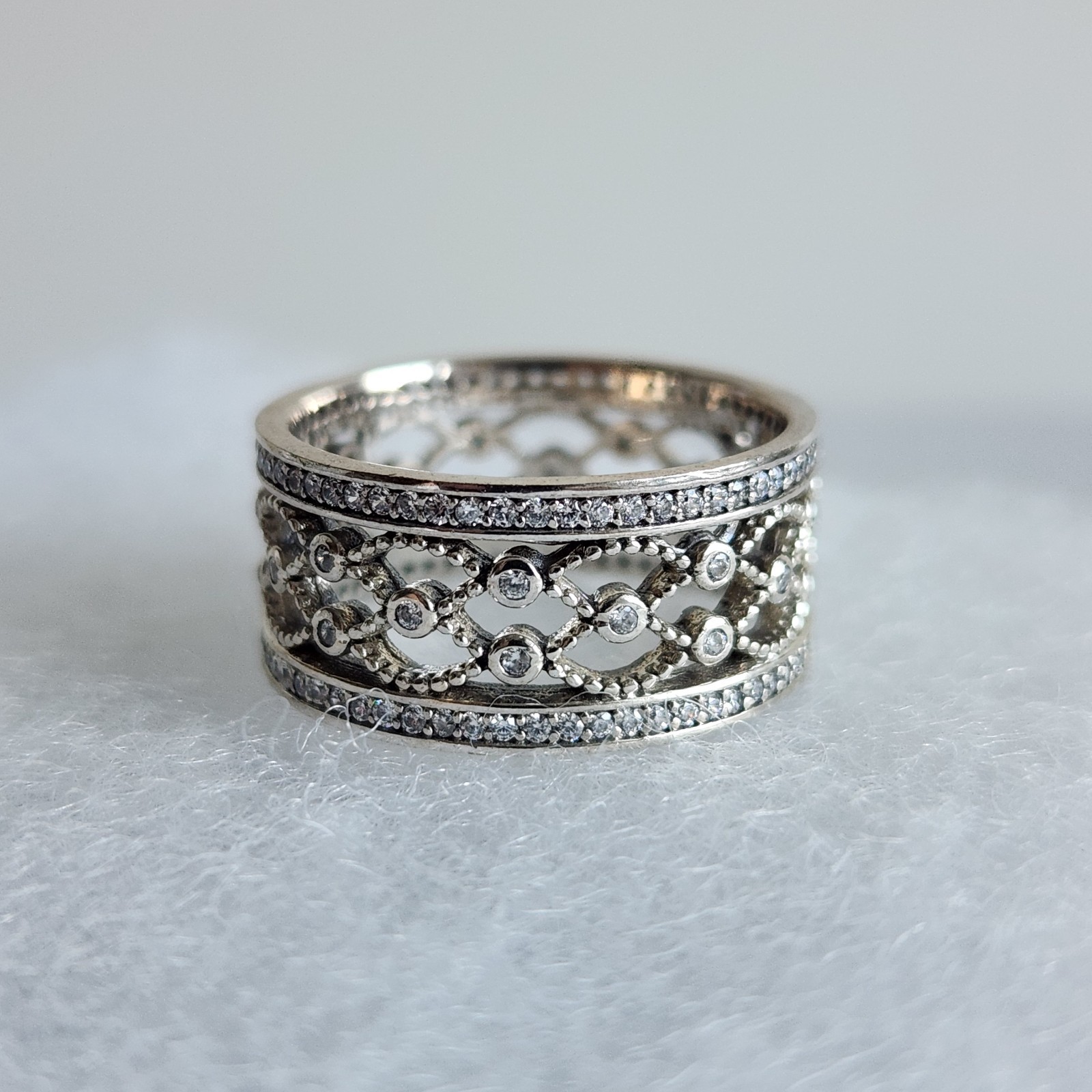 Authentic Pandora Vintage Allure CZ Openwork Ring S925 ALE Size 58/ US 8.5