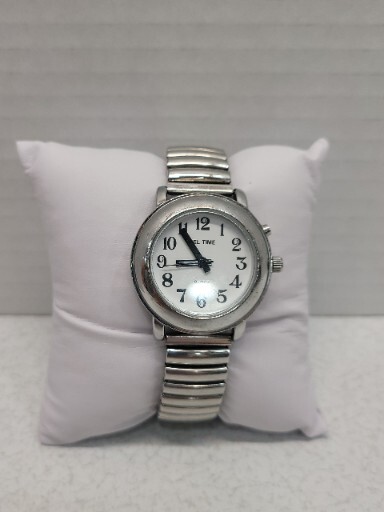 Vintage Tel-Time Watch Easy To Read Numerals Runs Speaks Date & Time Silver Tone
