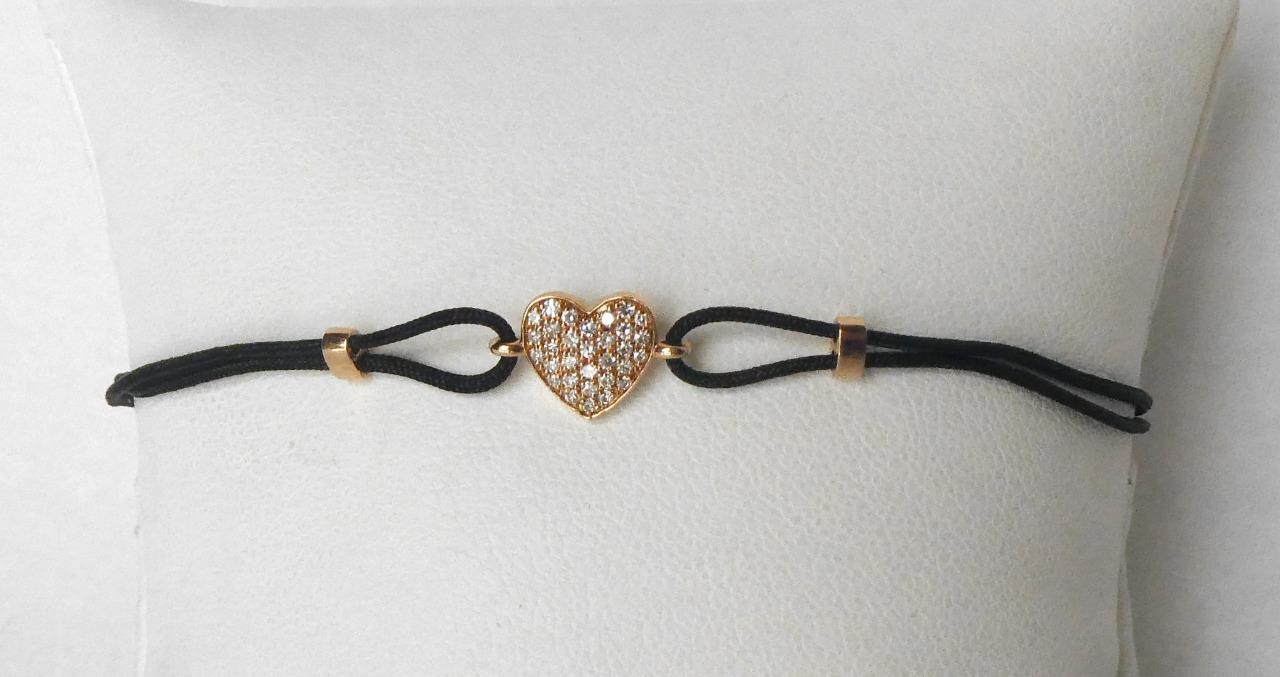 EFFY 14k Gold Diamond Heart Black Cord String Minimalist Bracelet Adjustable
