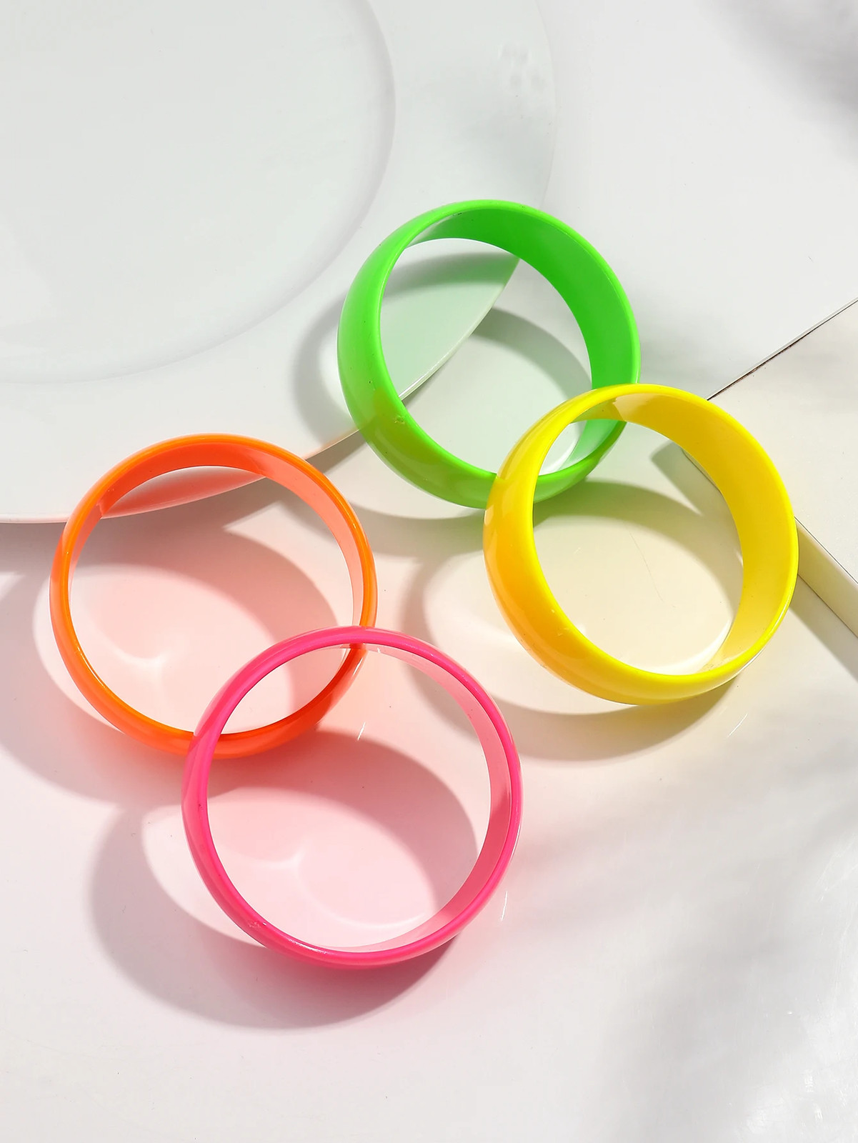 Acrylic Resin Chunky Bangle Women Fluorescent Color Round Wide Strand Jewelry