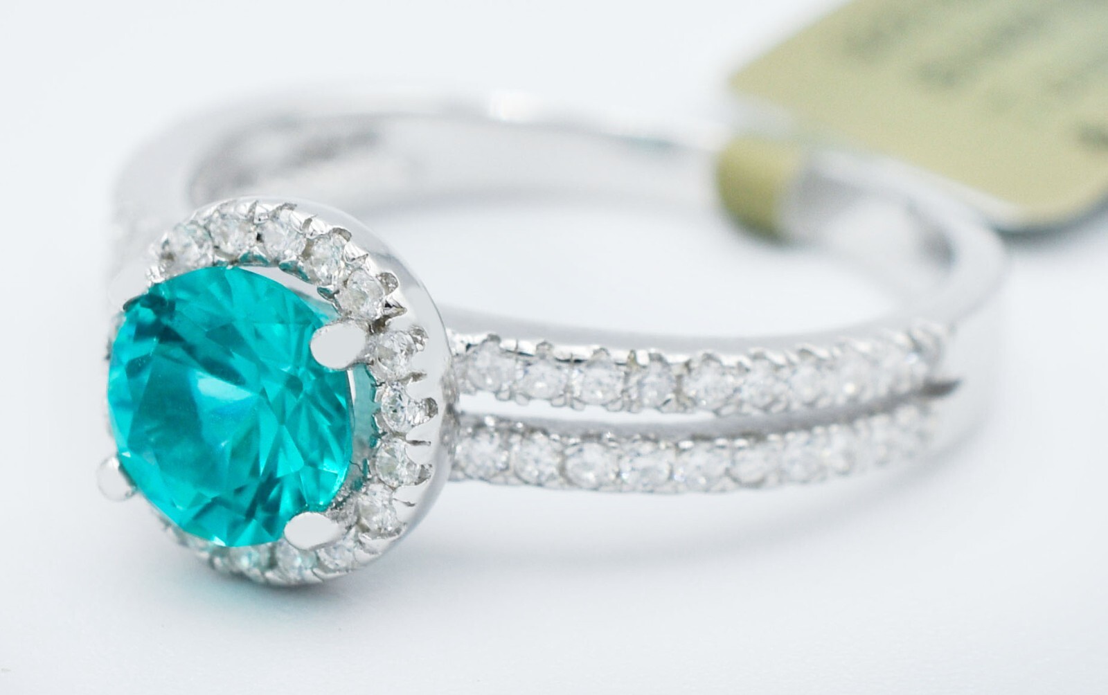 PARAIBA TOURMALINE 0.98 Cts & WHITE SAPPHIRE RING .925 Sterling Silver *NWT