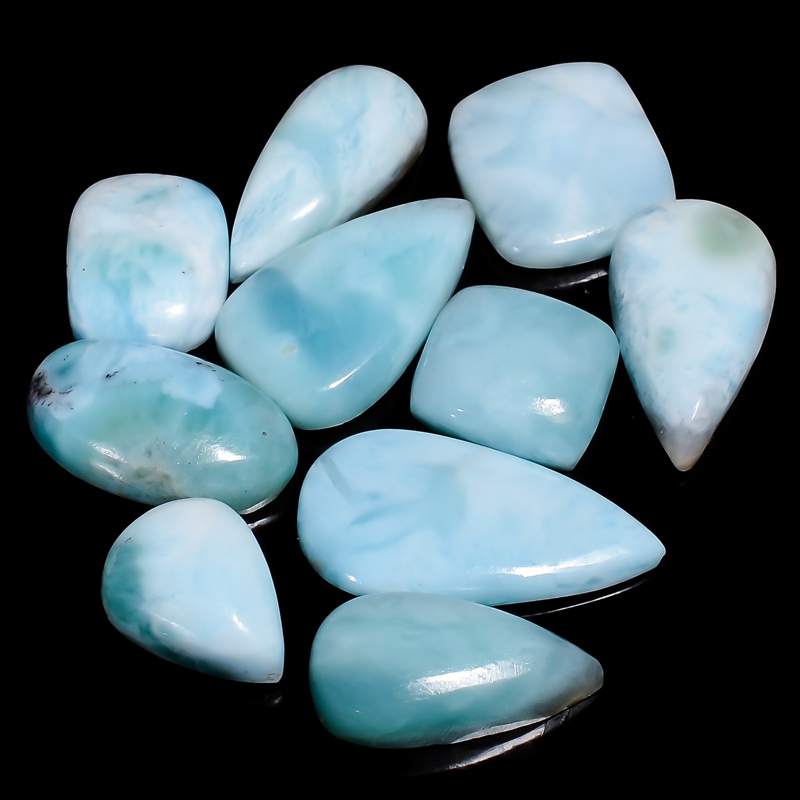 100% Natural Larimar Cabochon Loose Gemstone 10 Pcs 97 Ct 14X10 24X12 mm A-32396