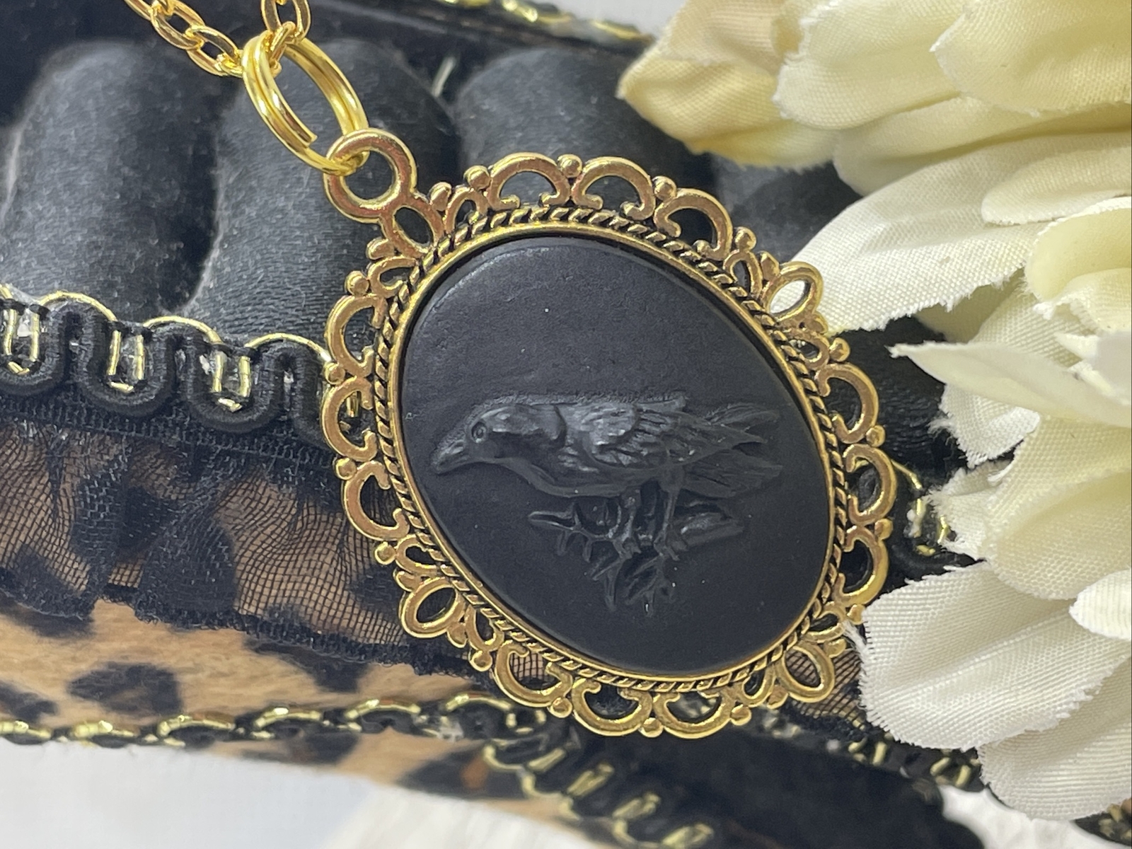 Black Crow Raven Gothic Steampunk Cameo Necklace Mens Womens Gift Wedding Gold T
