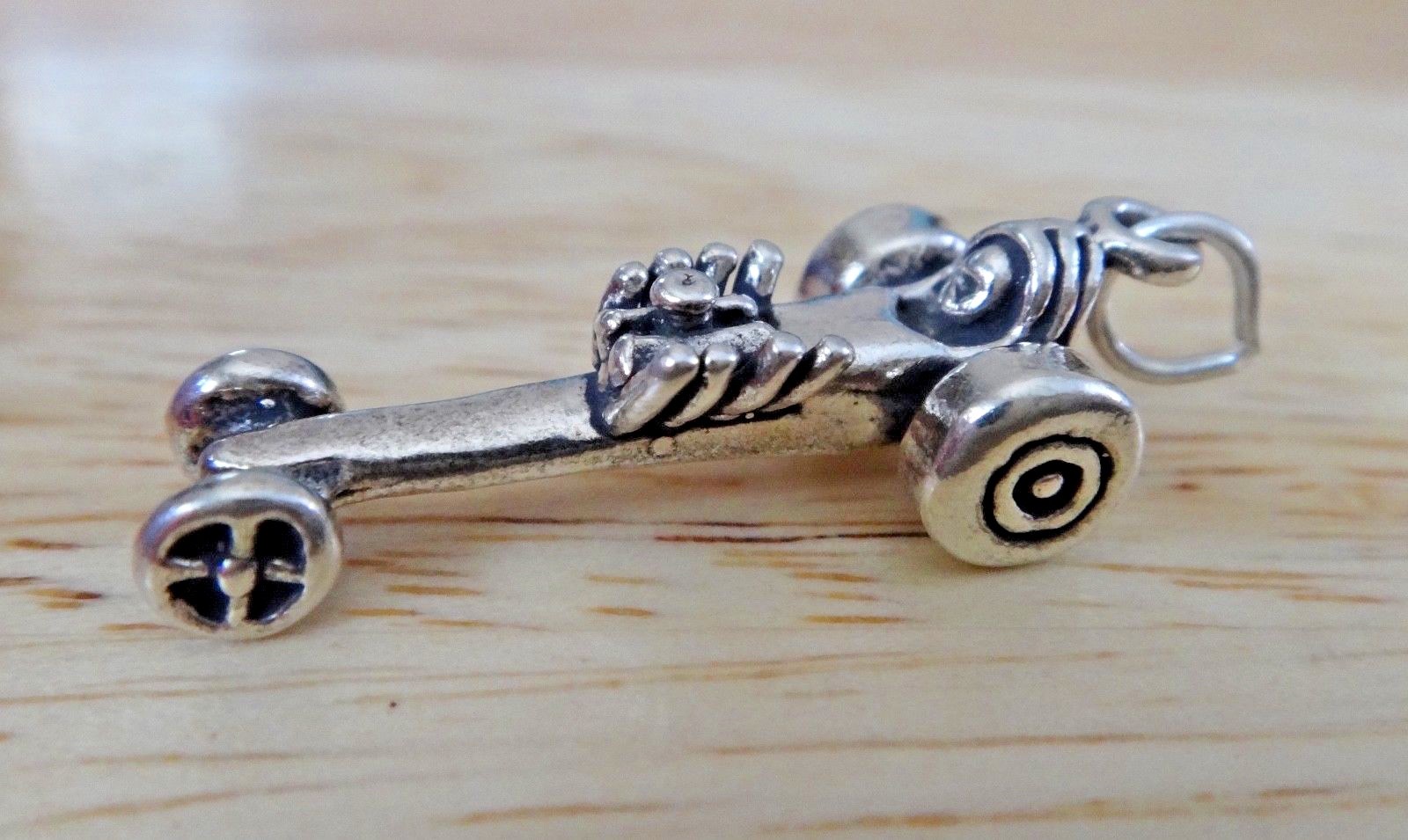 Sterling Silver 3D 29x12x7mm 5-6g Formula One Grand Prix Drag Race Car Charm