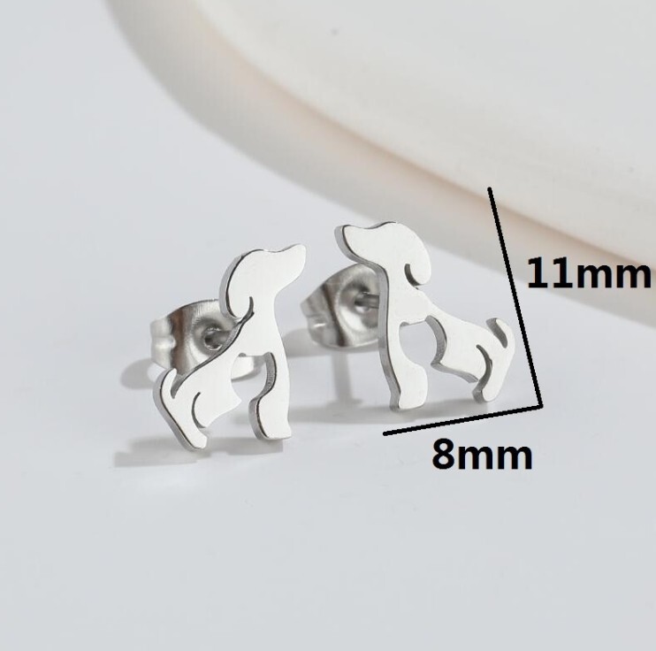 Titanium Silver/Gold/Black Love Heart Dog Puppy Stud Earrings
