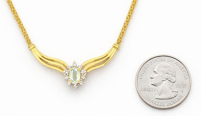GENUINE 0.45 Cts AQUAMARINE & DIAMOND PENDANT NECKLACE SOLID 14K YELLOW GOLD