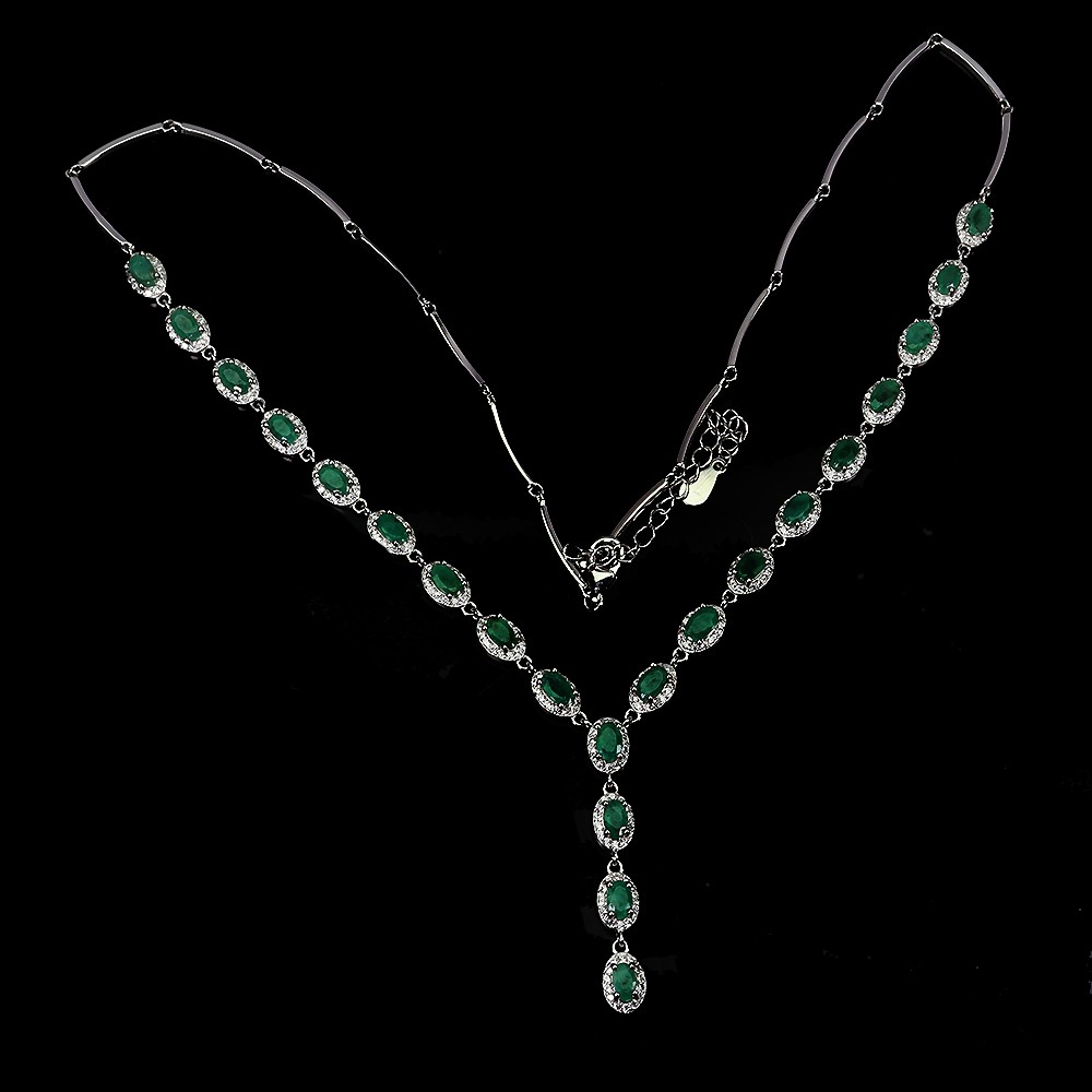 925 Sterling Silver Necklace Oval Emerald 5x3mm Natural Gemstone Jewelry 18in