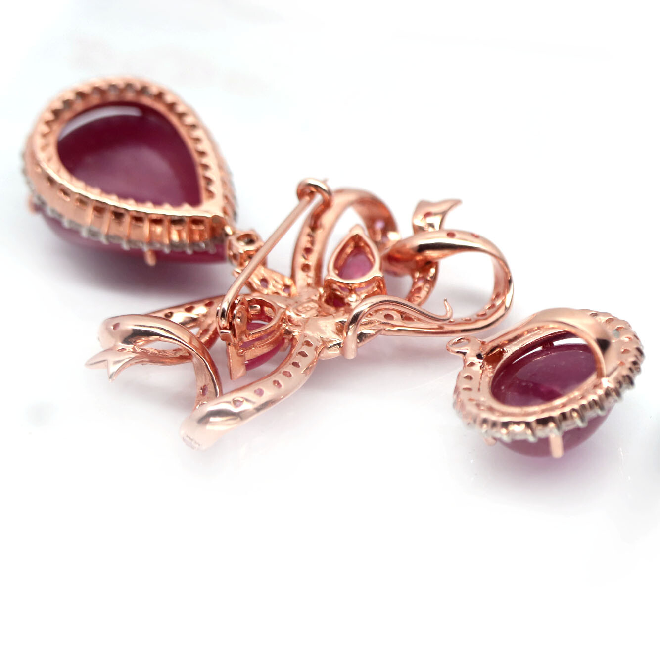 Gmestone 21 x 28 mm. Pink Ruby, Sapphire & Zircon Brooch 925 Silver Sterling