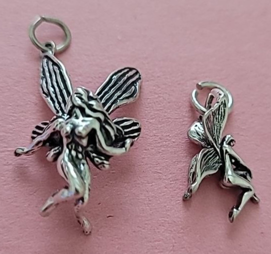 Sterling Silver Fairy Flying Poised or Fairy Dainty Choose Charm Pendant 925 USA