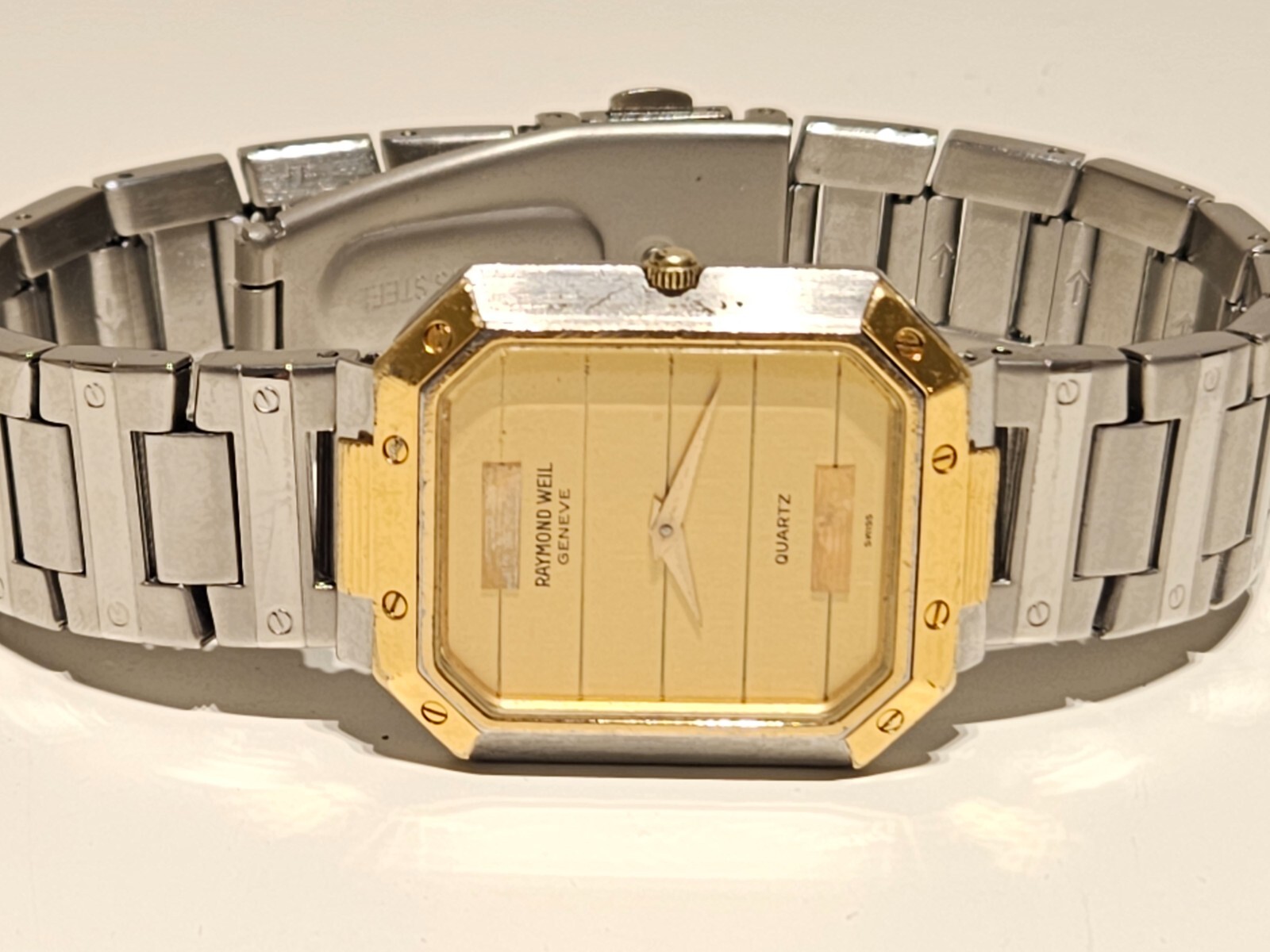 VINTAGE RARE RECTANGLE MEN’S TWO TONE ST. STEEL QUARTZ WATCH “RAYMOND WEIL” 9034