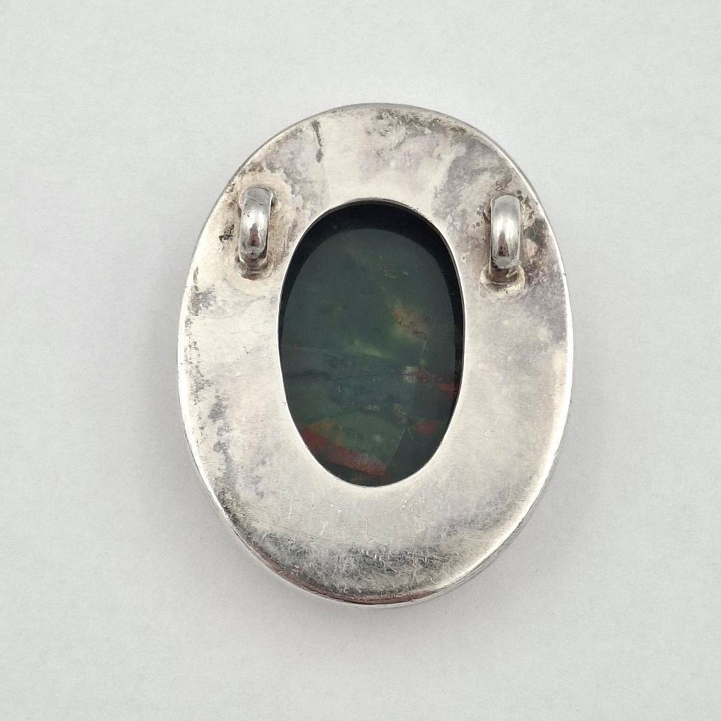 Vintage 925 Sterling Silver Large Oval Bloodstone Double Bail Slide Pendant