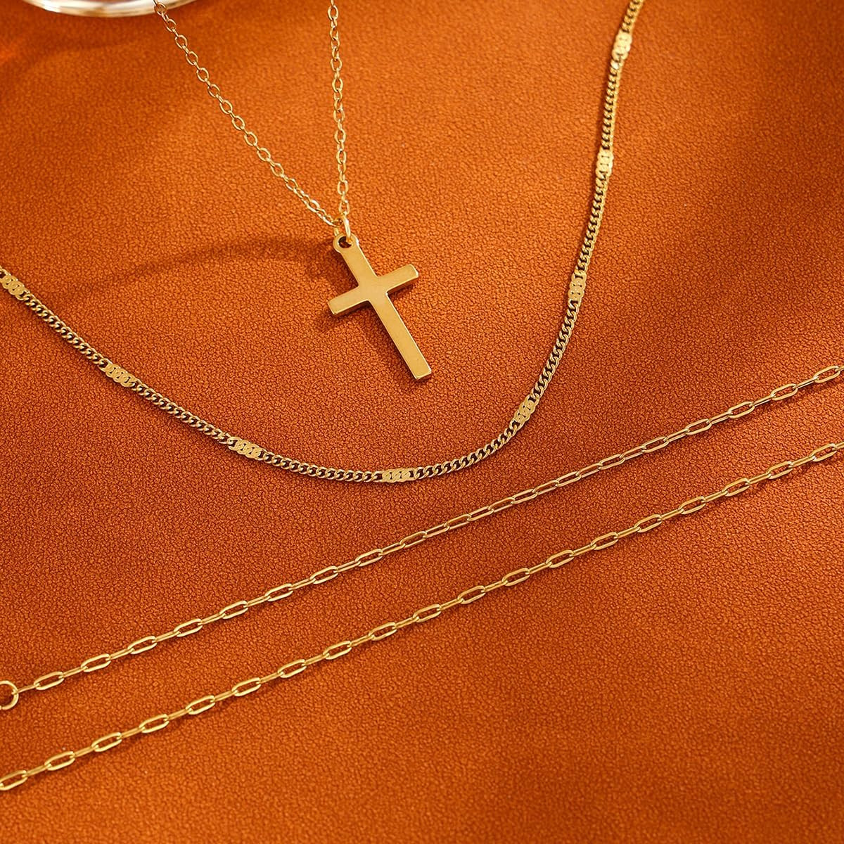 Cross Necklace for Women Dainty Layered Stainless Steel Silver Chain Necklace St