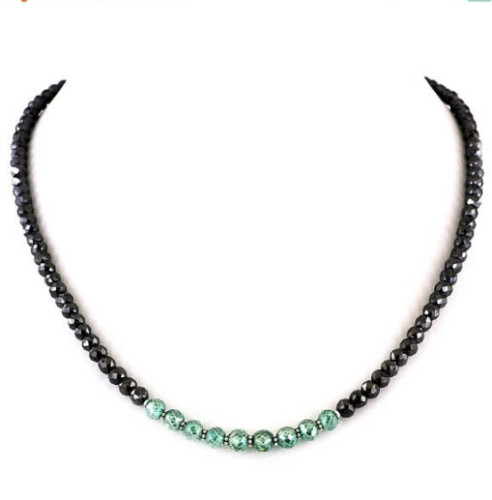 4-5 mm Designer Certified Blue and Black Diamond Beads Necklace With Certificate