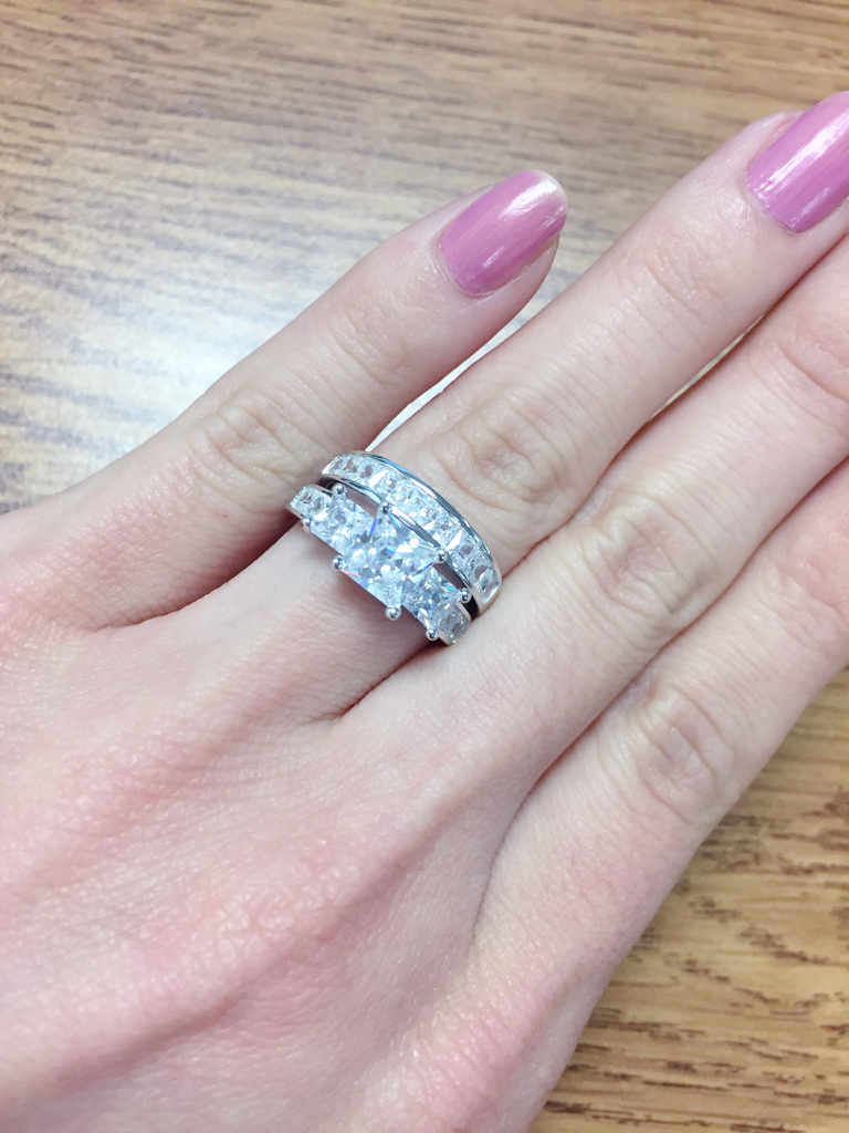 His Tungsten Hers Sterling Silver Princess Cut CZ Wedding Ring Band Set