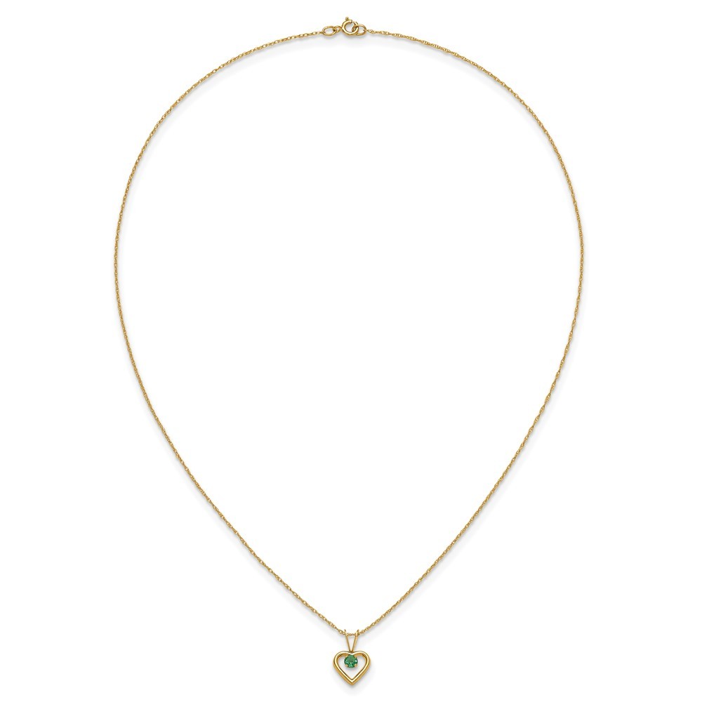 10k Yellow Gold 3mm Emerald Heart Birthstone Necklace 15″