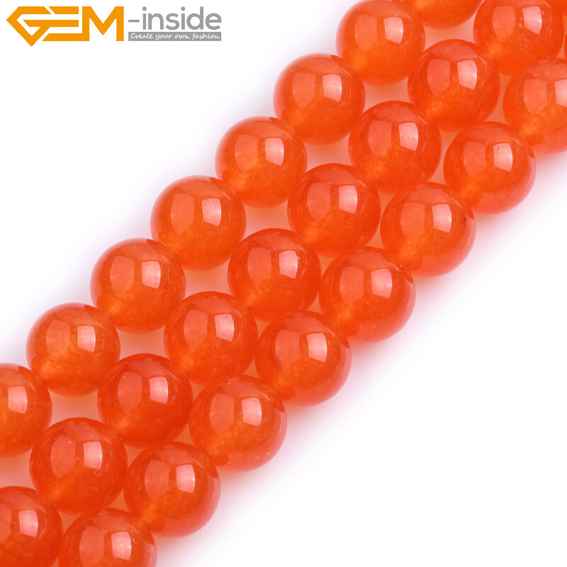 Smooth & Faceted Orange Jade Gemstone Round Beads For Jewelry Making Strand 15″