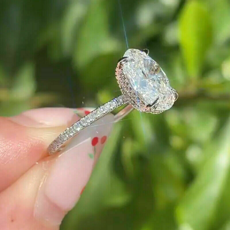 2.56 TCW Oval Cut VVS1 Moissanite Fine Engagement Ring In 14k White Gold Plated