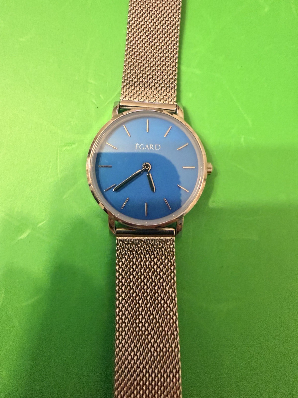NEW EGARD V1-Class Blue Dial Quartz Watch 316L Sapphire Crystal Mesh Band Runs