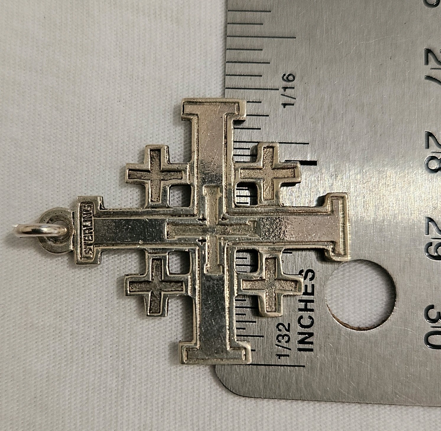 Large STERLING Silver 925 Jerusalem Cross Pendant 1 1/2 X 1 3/16 inches 6.35 grm