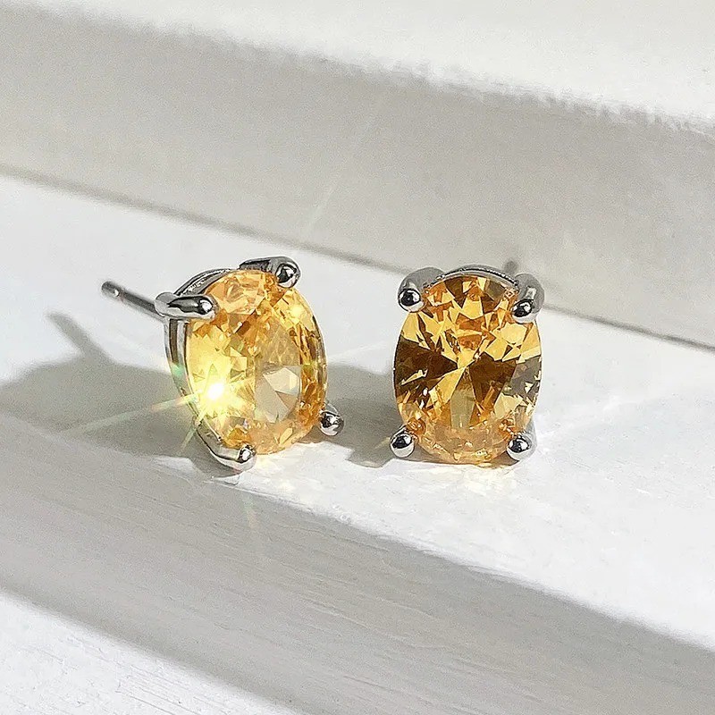 Huitan Simple Stud Earrings with Oval CZ for Lady Daily Wear Ear Accessories