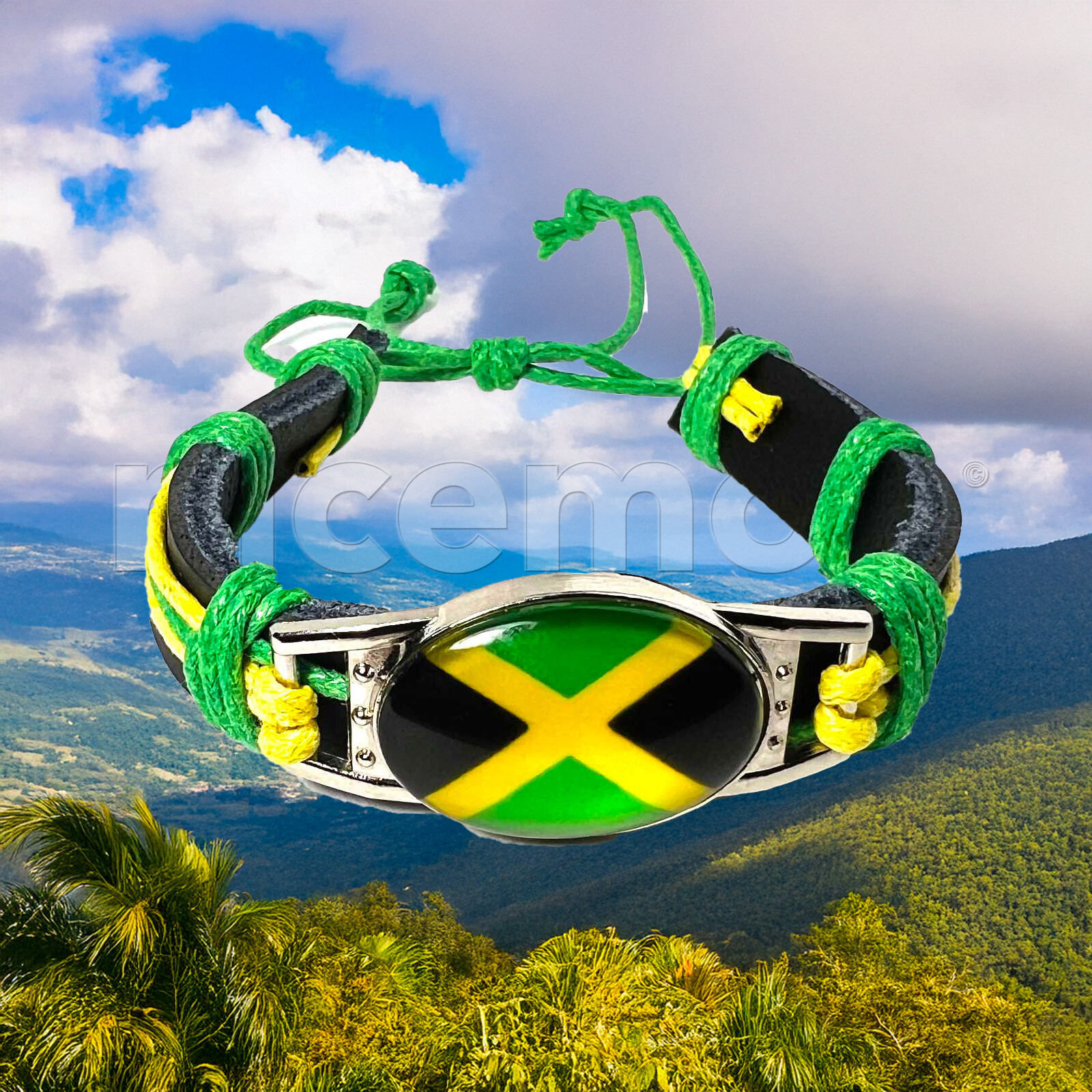 Jamaica Flag Leather Wrist Cuff Wrist Bracelet Hippie Bob Reggae One Love IRIE