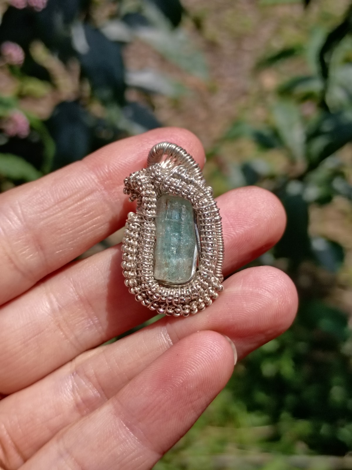 Nigerian Emerald Handcrafted Wire Wrapped Pendant Sterling Silver Natural
