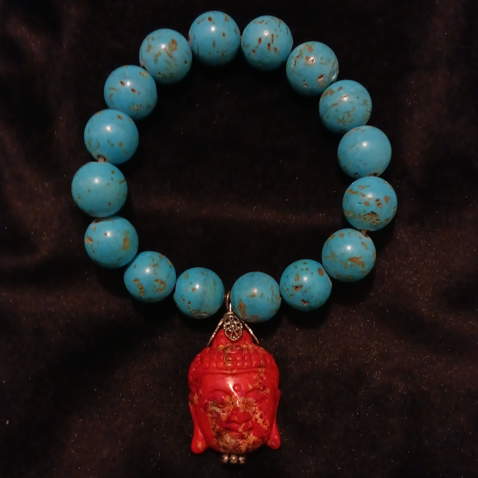 Tibetan Turquoise & Red Buddha Head Stretch Bracelet (43g)