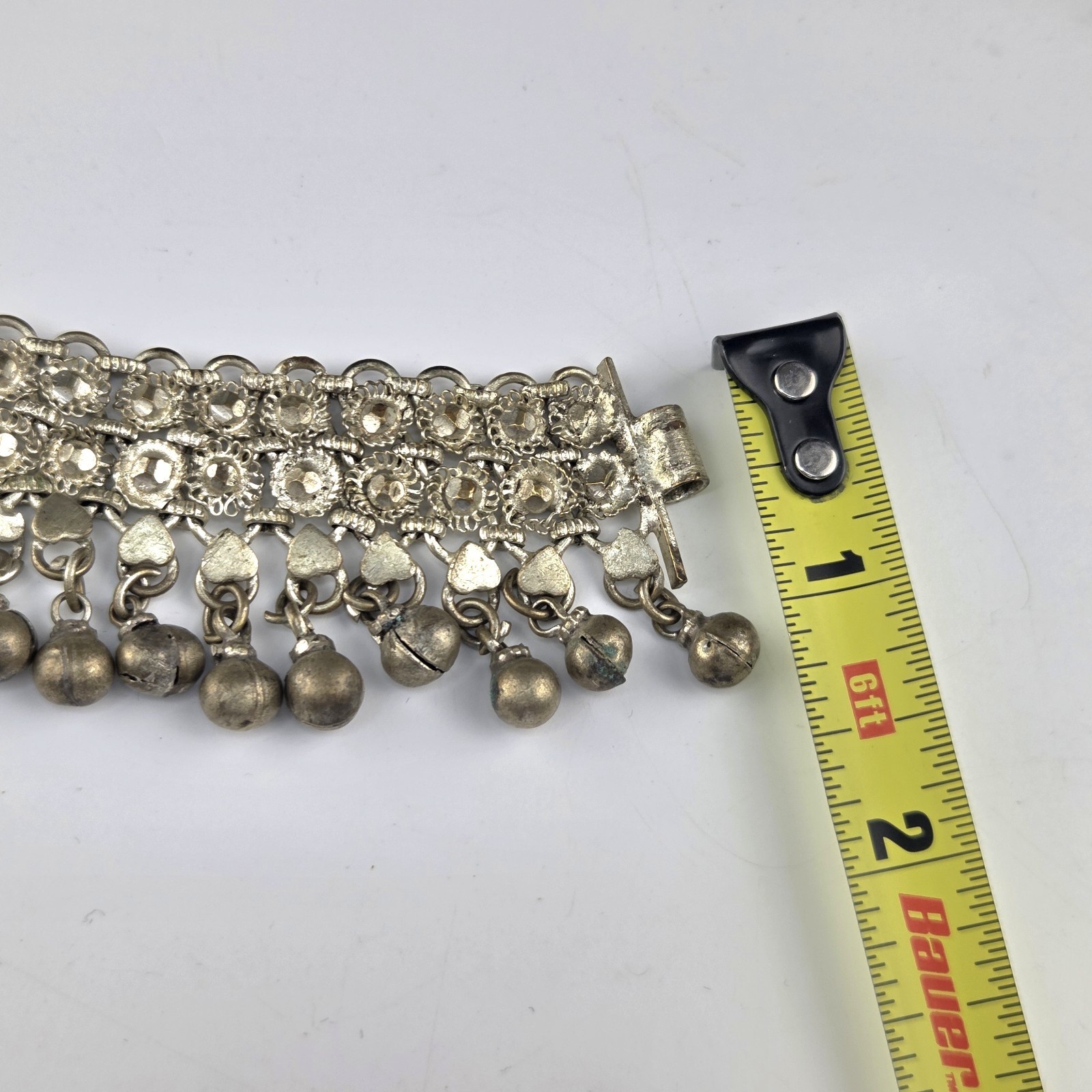 Yemenite Anklette 10.5″ Jingling Silver Tone Bells Metal With Heart Design
