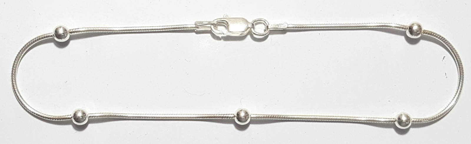 Snake Chain Bracelet 8 inch Long 925 Sterling Silver 1mm with 4mm Balls Italy