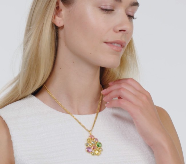 Julie Vos Kaleidoscope Statement Pendant Multi Stone /Bahamian Blue