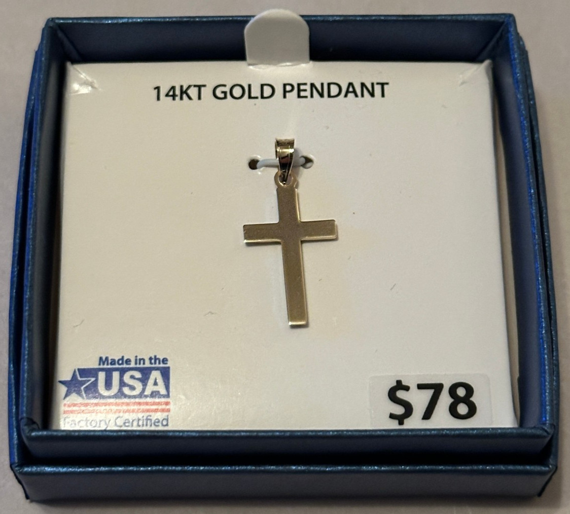 14k Yellow Gold High Polish Cross Necklace Pendant Charm NEW 0.43 Grams