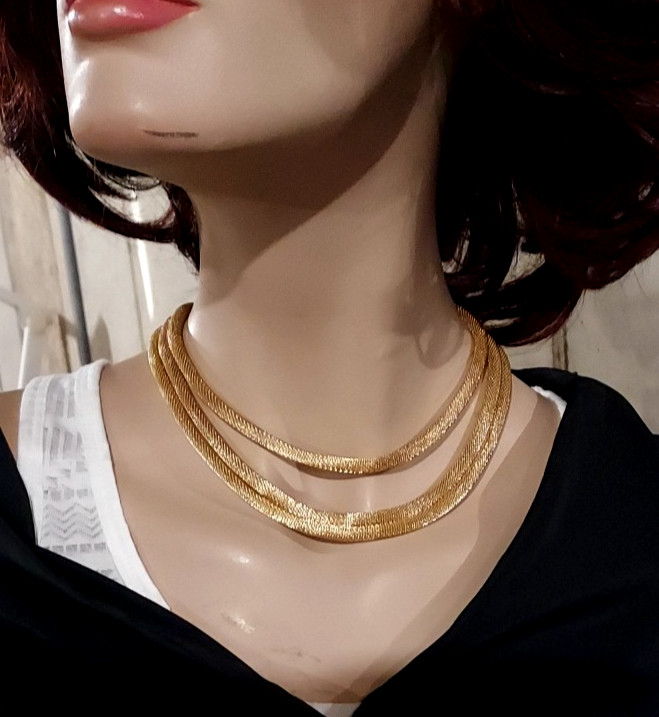 CaBi Triple Strand Adjustable Necklace Interchangable Bracelet “TROIS” Gold Tone