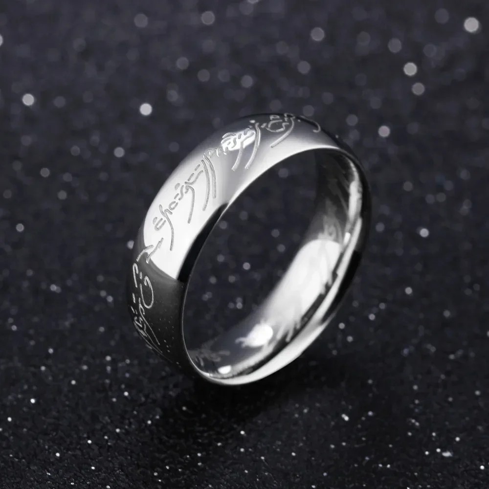Stainless Steel Laser Engraved Movie Ring Wedding Band Couple Jewelry Gift