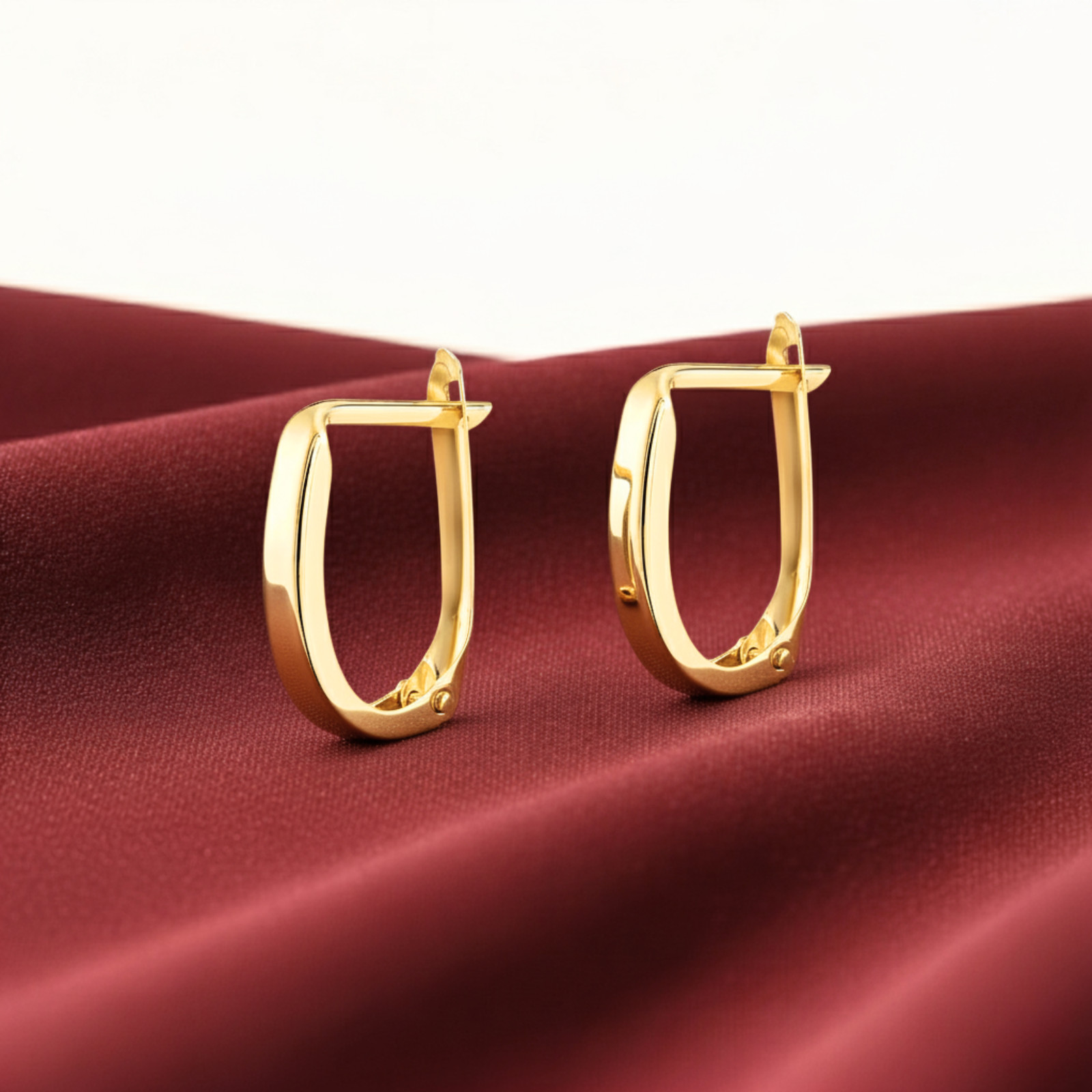 14K Real Solid Gold Shiny Oval Plain Huggie Hoop Earrings Handmade Fine Jewelry