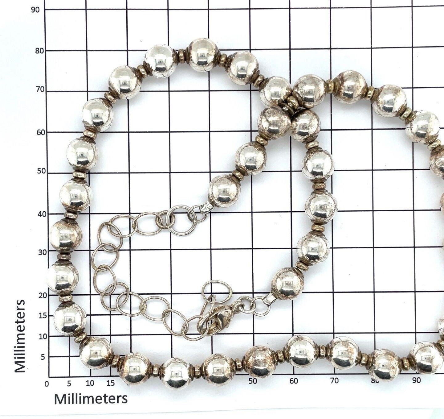 925 Sterling Silver 8mm Ball Bead Necklace – 16+2 Inch, 25.0 Grams
