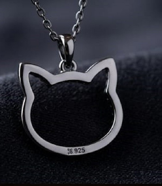 0.5ct Simulated Black Diamond Cat Outline Pendant Charm 14k Black Gold Finish