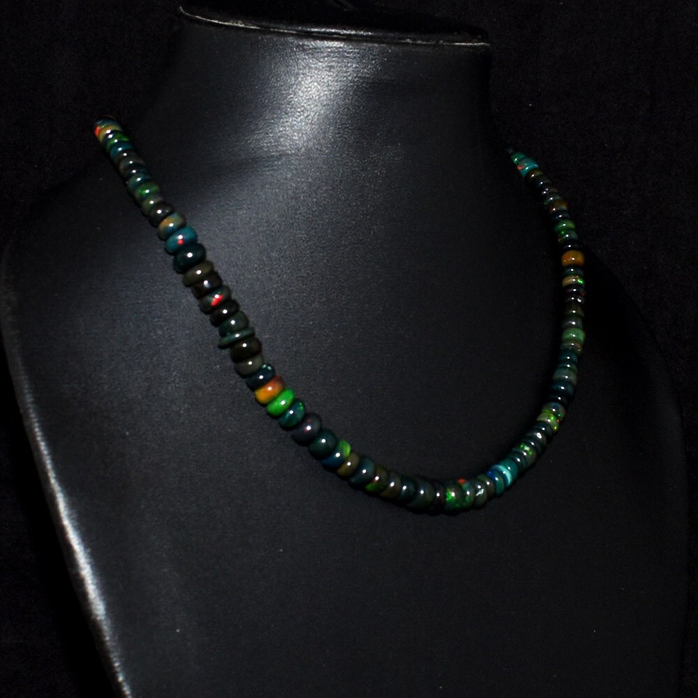 Round Shape 100.00 Cts Black Ethiopian Opal Beaded Beautiful Necklace VK 27 E670