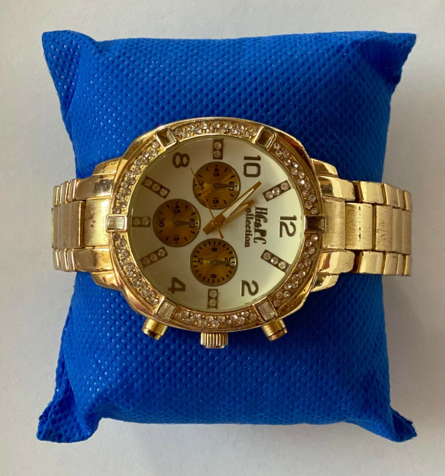 wristwatch female old HG&PC Metal Stainless Steel plated golden zircon stone