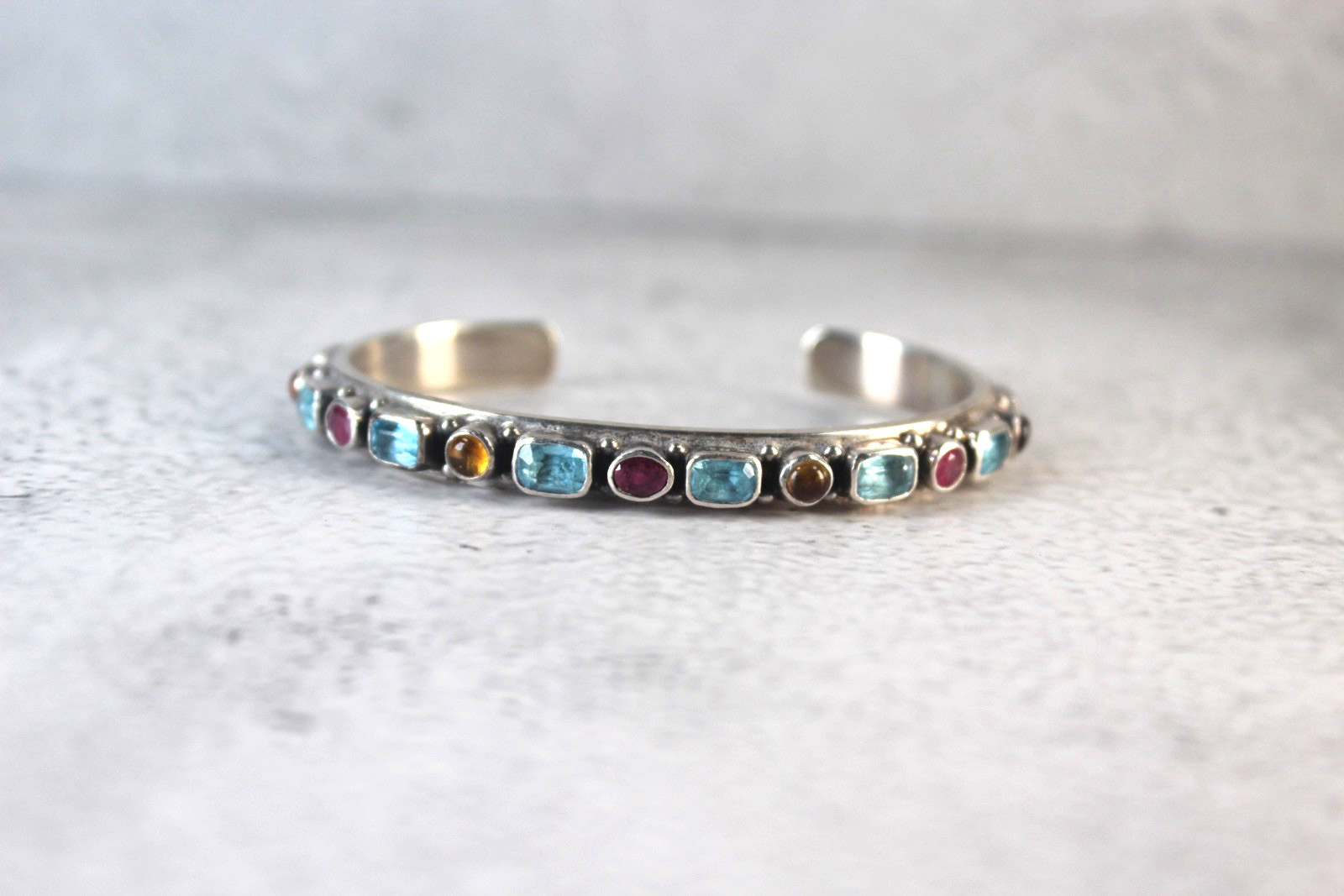 Vintage South Western Multi Stone Cuff Bracelet in Sterling Silver