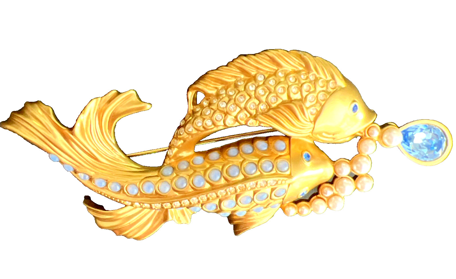 VTG. SIGNED 1990’S AVON ELIZABETH TAYLOR SHIMMERING SEA KOI FISH BROOCH