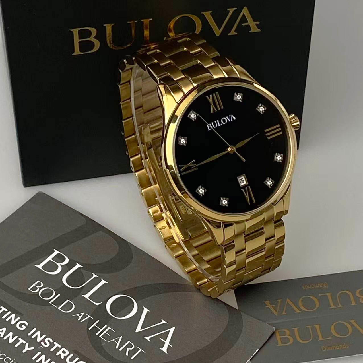 Bulova Classic Diamond 97D108 Black Dial Stainless Steel Men’s Quartz Watch 40mm