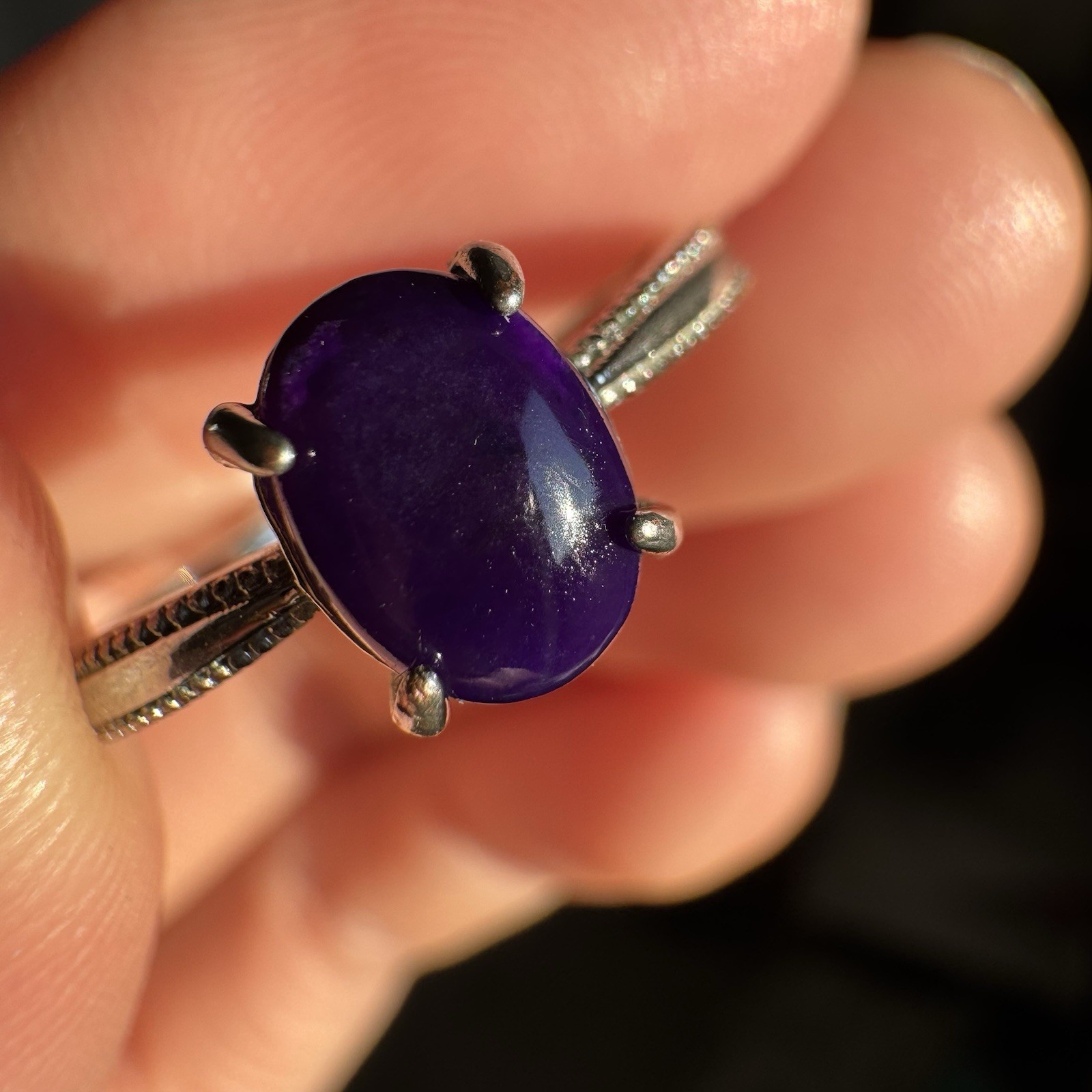 Natrual Purple Sugilite Gemstone S925 Silver Adjustable Ring