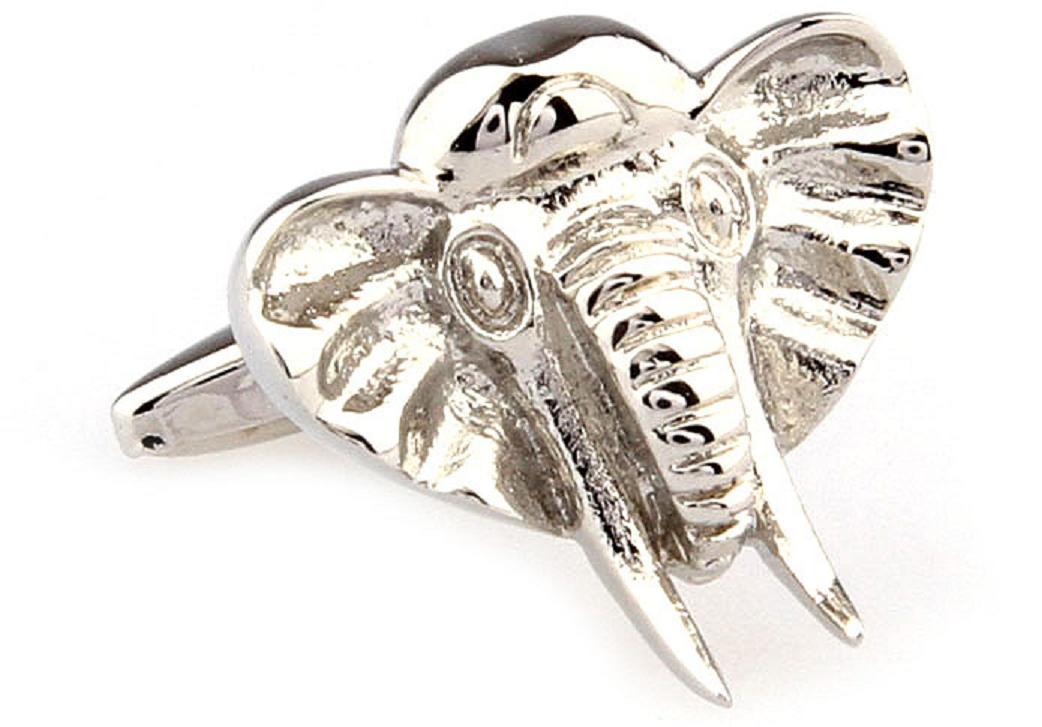 Elephant Head Pair Cufflinks Wildlife Wedding Fancy Gift Box & Polishing Cloth