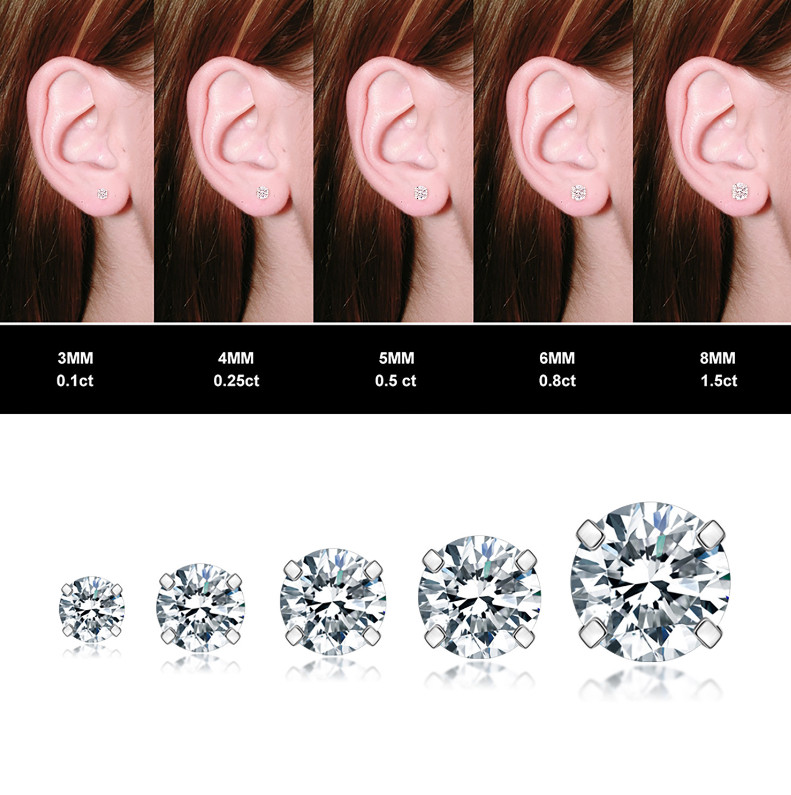 2Pcs Surgical Stainless Steel Round CZ Earrings Screw Back Ear Studs Men Women