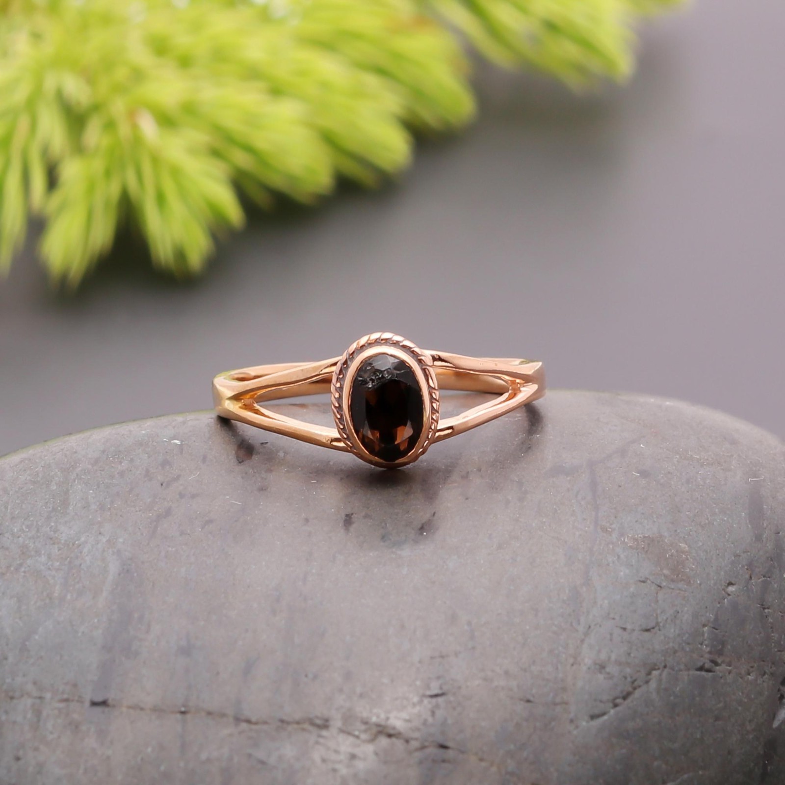 Natural Black Onyx Oval Shape Ring Rose Gold Fill 925 Sterling Silver Jewelry