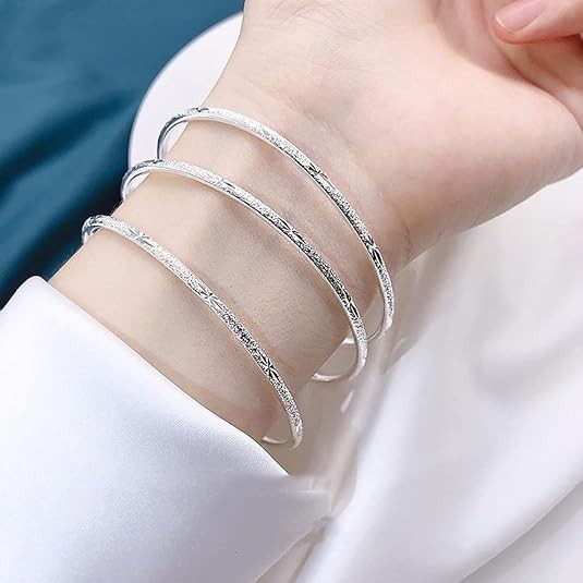Sterling Silver Bangle Bracelets for Women,Fashion Jewelry Simple Adjustable …