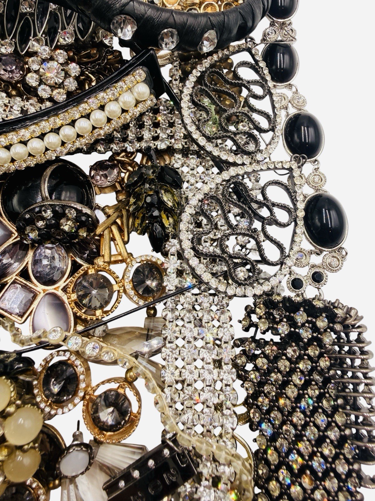 Vtg Black White Rhinestone Repair Craft Scrap Wedding Christmas Lbs Jewelry Art