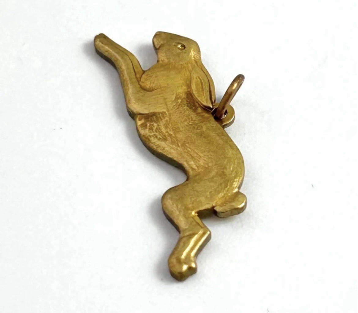 Vintage Rabbit Charm Necklace Pendant Running Rabbit Bunny Brass Jewelry